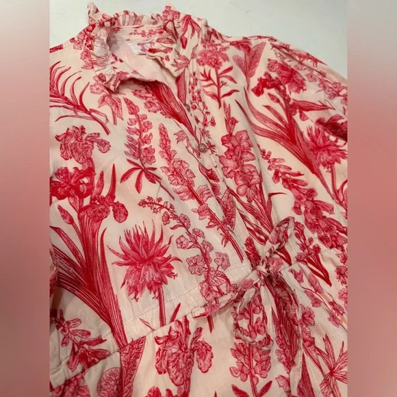 EUC Victoria Dunn Pink And White Floral 100% Cotton Button Front Dress - Large - Picture 2 of 9